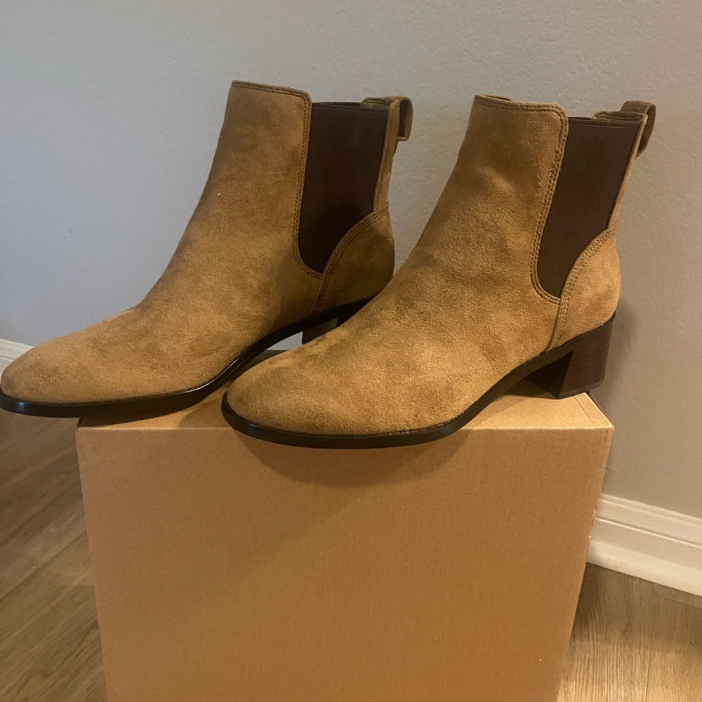 J. Crew Factory Tan and Brown Ankle Booties with Suede Finish